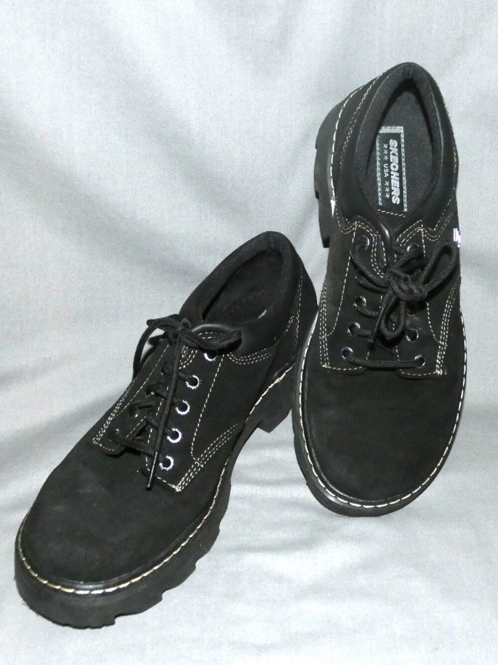 Skechers Parties Mate Black Suede Chunky Oxford Shoes Womens 11 Lace Up Y2K 90s